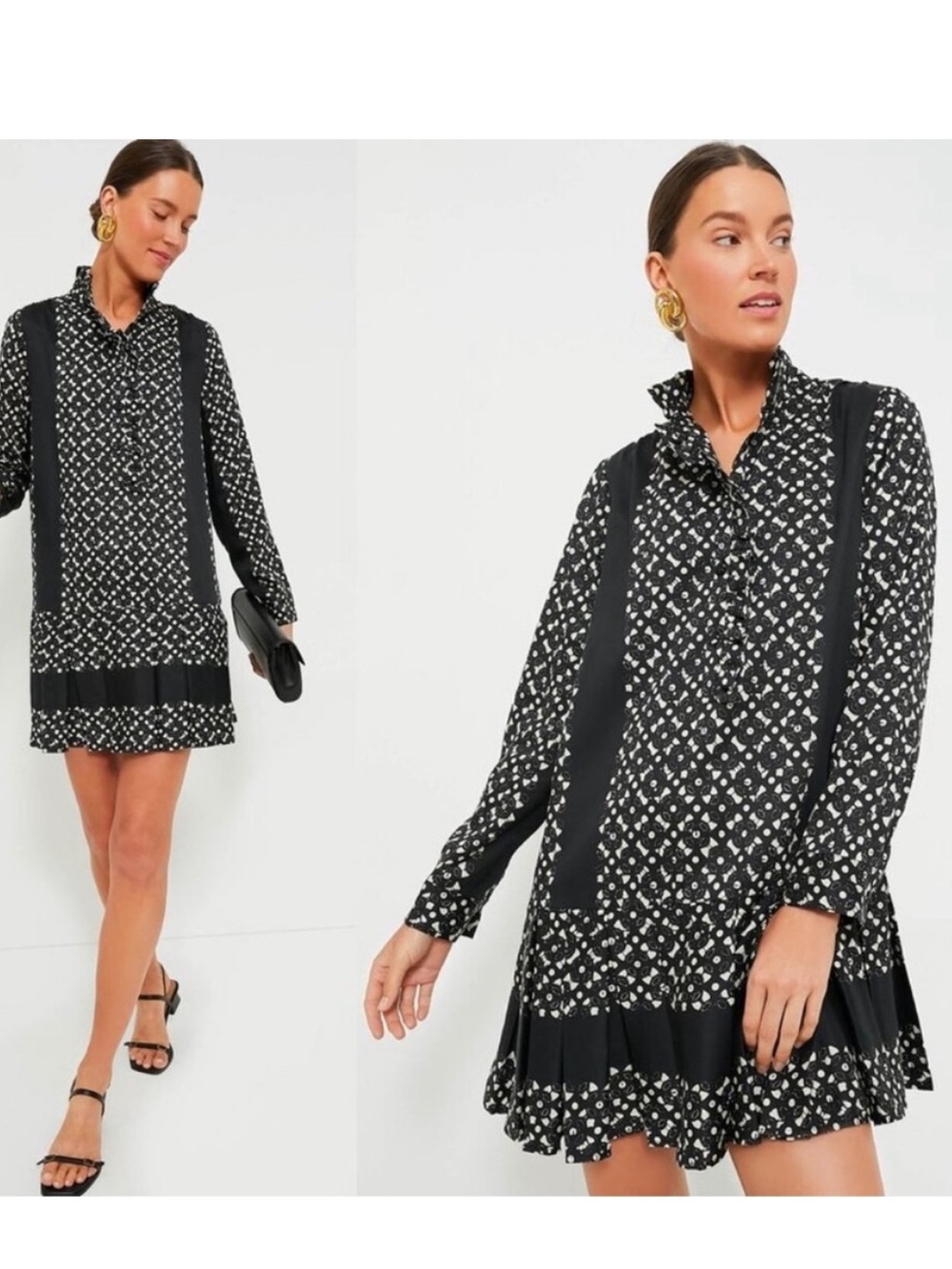 Tuckernuck Tate Black and Cream Geo Long Sleeve Dress Size XXL